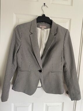 H&M Black & White Houndstooth Single-Button Blazer